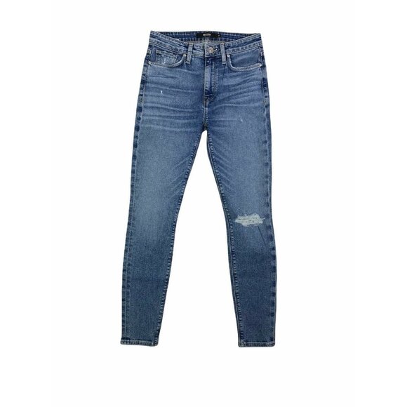 Hudson Womens Barbara High Rise Distressed Blue Denim Super Skinny‎ Jeans SZ 25 - Picture 2 of 11